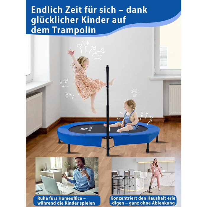Батут овальний для дому 2 осіб до 150 кг синій з ручкою - фітнес, для дітей та дорослих