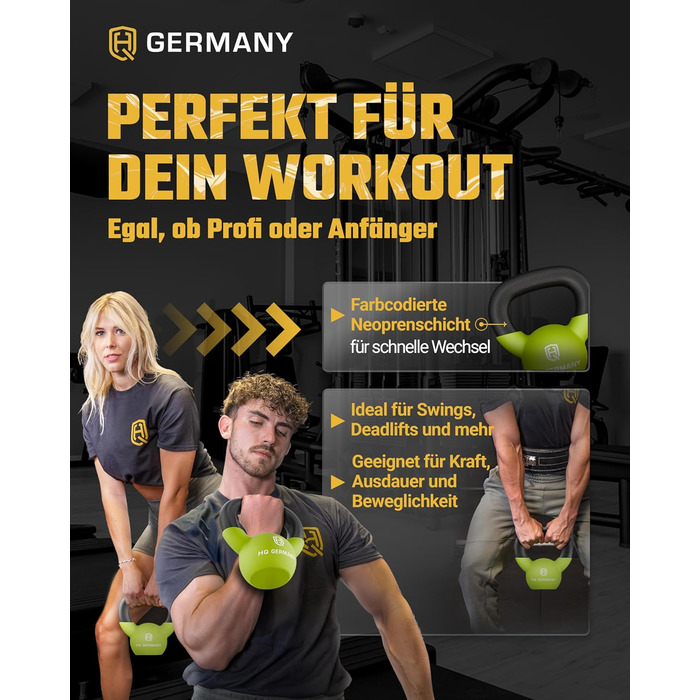 Гантель-гиря з неопрену HQ Germany® | Чавунний литник | 2-32 кг | Стартові набори | Точність ваги ±2,0%