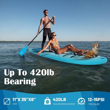 SUP дошка для плавання та йоги, надувна, 11'x88.9x15.2 см, з рюкзаком, водонепроникним чохлом, насосом та ремкомплектом