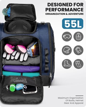 Чохол для гірськолижних черевиків OutdoorMaster, 55 л (Блакитний) - для подорожей, водонепроникний