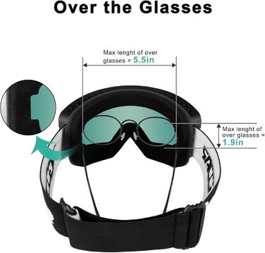 Снігові окуляри Vgooar з OTG циліндричною лінзою, регульованими ремінцями, 100% UV захистом, анти-туманне покриття для чоловіків та жінок, червоні