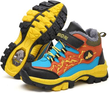 Зимові дитячі черевики для хлопчика: трекінгові, для хайкінгу, туристичні, водонепроникні, антиковзаючі, розмір 30-40 EU, зелені та помаранчеві