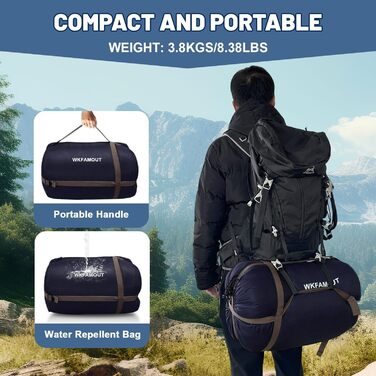 Спальний мішок для двох дорослих, 220x150 см, водонепроникний, зимовий, блакитний, фланель, з сумкою для зберігання