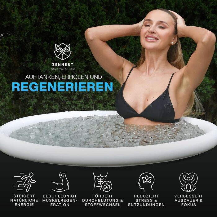 Ейстонне Зеннест - ванна для крижаних процедур 90см, XL, для дому та на відкритому повітрі. 6-шарова ізоляція, німецька інженерія, портативна ванна для дорослих. Електронна книга (Rund-light)