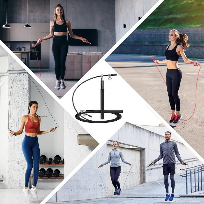Стрибкове канат Flintronic Speed Springseil: регульований 300 см, з подвійним підшипником та алюмінієвою ручкою. Ідеально для CrossFit, фітнесу, боксу та кардіо. (#4 Чорний)