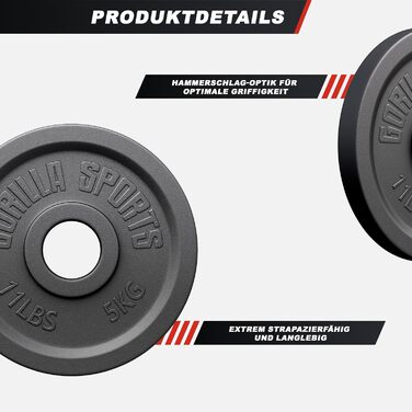 Олімпійські диски для штанги GORILLA SPORTS, чавунні, 1,25–30 кг, 50 мм, комплект або окремо