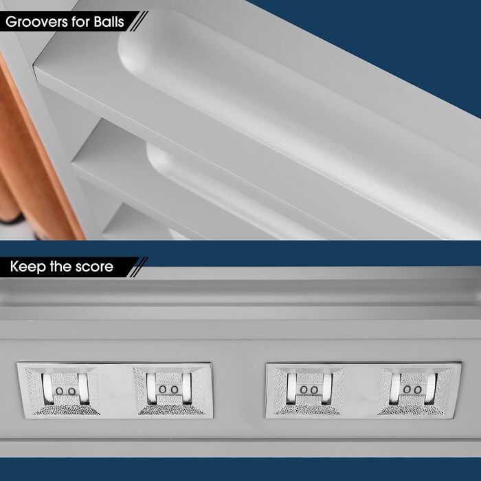 Стенд для більярдних кийків 2-в-1 з лічильником очок, на 6 кийків, повний комплект м'ячів та аксесуарів, з дерева та гуми, сірий, білий