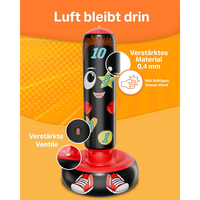 AVENTERA® Боксерський мішок для дітей 3-12 років (160см, навчальний ефект) - 4-в-1 комплект - для тренувань, розвитку рухливості та моторики - перевірена якість