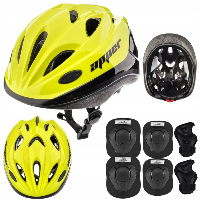 Дитячий велосипедний шолом з регулюванням та набір захисту для скейту, розмір S