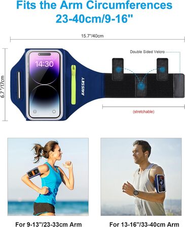 Спортивний браслет для телефону: тримач для iPhone 17/16/15/14/13 Pro Max, Galaxy S25/S24/S23 Ultra (до 6.9 дюймів), блакитний