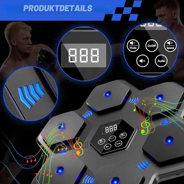 Боксерський тренажер з Bluetooth та LED-дисплеєм для дому, офісу, спортзалу - Musikboxmaschine Silver-Black