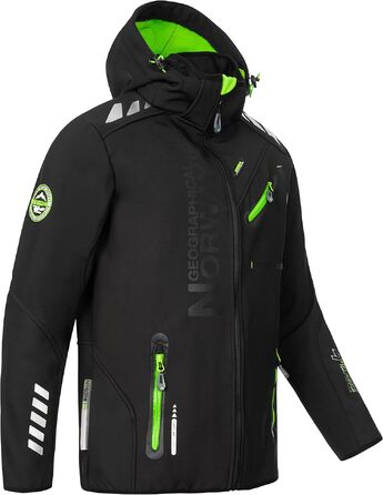 Чоловіча куртка Softshell Geographical Norway Outdoor — водовідштовхуюча функціональна куртка з шапкою-біні Urbandreamz, чорна, розмір L
