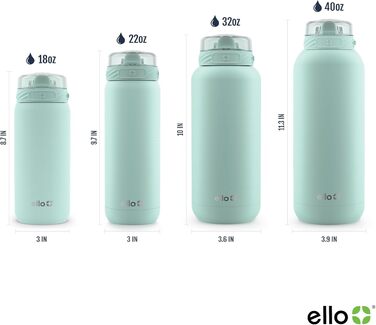 Пляшка для води Ello Cooper з нержавіючої сталі 530 мл, вакуумна, з трубочкою та ручкою, герметична, багаторазова, BPA-free