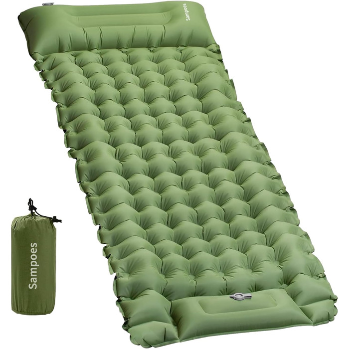 Надувний килимок для кемпінгу Isomatte, 10 см, самонадувний, з насосом, для туризму та відпочинку на природі (зелений, одинарний)