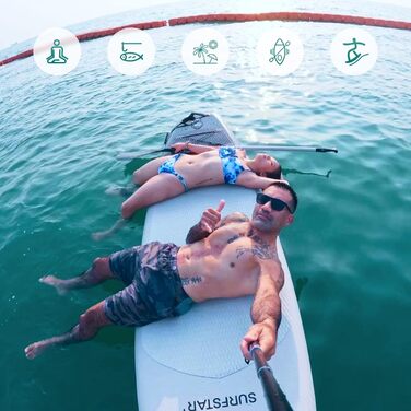 Надувний SUP Борд Surfstar з тримачем для камери, 320x84x15 см - Комплект для підлітків та дорослих з аксесуарами. Білий, алюмінієве весло