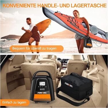 Насос FOWAWU 20PSI для SUP, човнів та каяків: електричний, 12V DC, 2-ступеневий, з автовимкненням