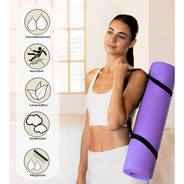 Килимок для йоги 60x185 см – фіолетовий, нековзний, товстий. Килимок для фітнесу, спорту, тренувань, залу.