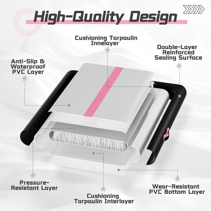 Надувна гімнастична мат для тренувань з насосом, 10.2-15.2 см товщина, для челідингу/йоги/паркуру/пляжу/парку/води (чорний/рожевий, 3м*1м*0.1м)