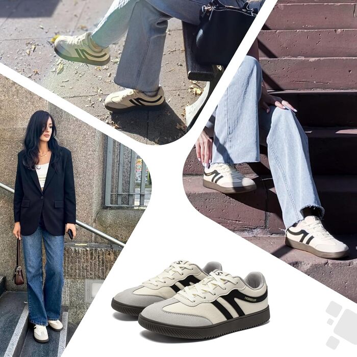 Кросівки HOBIBEAR ретро стиль унісекс бежево-чорні 39 EU. Зручне взуття для щоденного використання з анатомічною колодкою