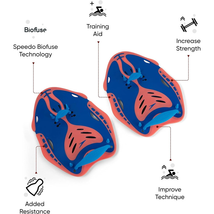 Лопатки для плавання Speedo Biofuse Power, сині/помаранчеві