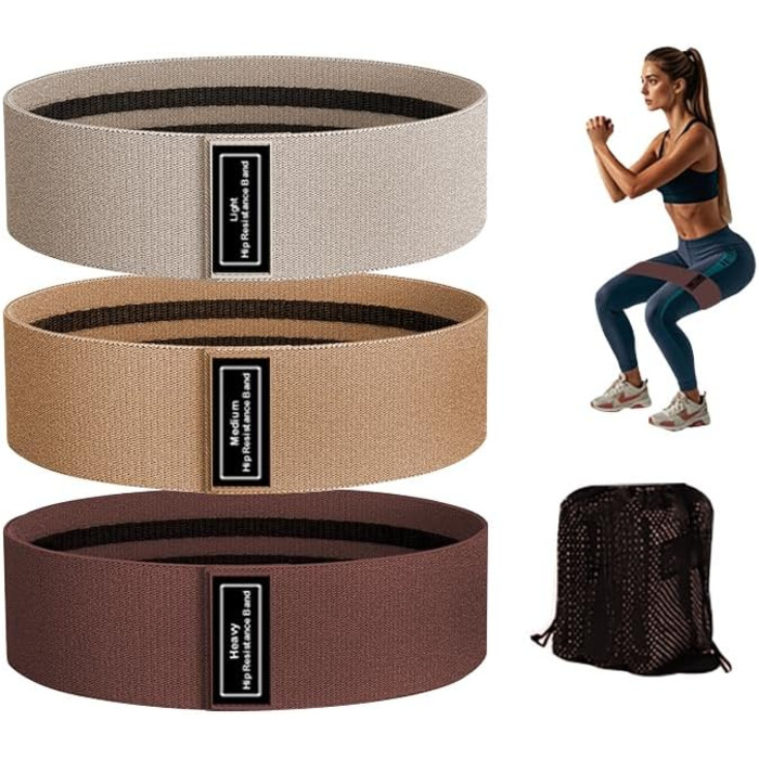 Стрічки опору для фітнесу: набір для тренувань сідниць та тіла. Стрічки для фітнесу з тканини для дому та залу. Колір: бежевий/хакі/коричневий