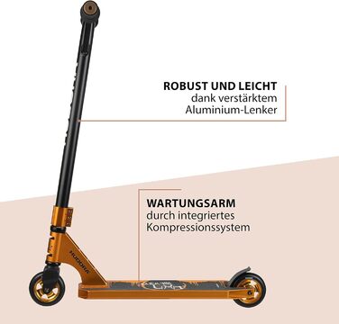 Трюковий самокат HUDORA XR-25.1 з 360° кермом, ABEC 9, золотий, міський та фристайл самокат