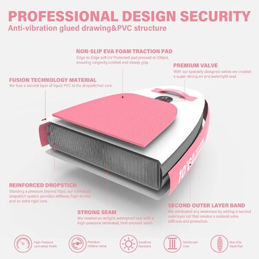 Надувна SUP-дошка TIGERXBANG Defender Pro 320 см, рожева, для сапсерфінгу