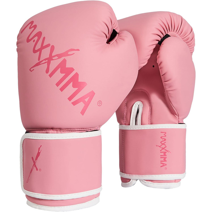 Боксерські рукавички MaxxMMA Pro Style для чоловіків та жінок, 12 унцій, рожеві. Ідеально для тренувань, спарингу, муай-тай, кікбоксингу та роботи з мішком.