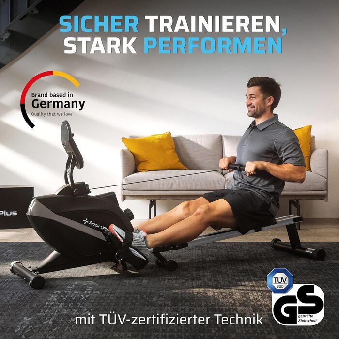 Гребний тренажер SportPlus для дому, складаний, з тихою магнітною системою гальмування, комп'ютером для тренувань, для дому, фітнес-обладнання, сумісний з додатком