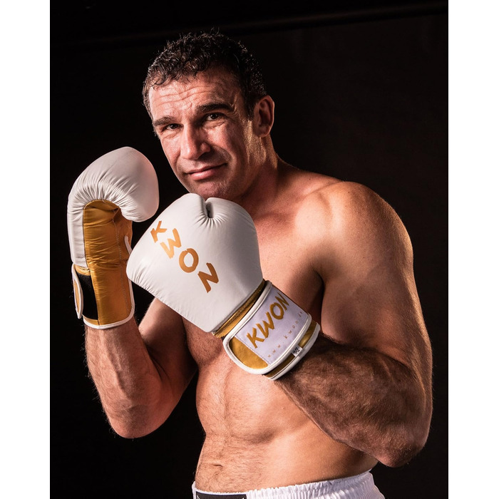 Боксерські рукавички KWON KO Champ 10oz золоті/білі, шкіра, для кікбоксингу
