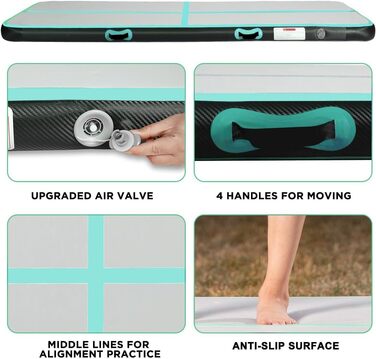 Гімнастична килимок для тренувань 500x200x20 см, надувний, чорно-зелений