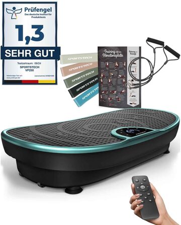 Вібраційна платформа Sportstech VP250, німецька якість, вигнутий дизайн, 180 рівнів, 8 програм, спалювання жиру та зміцнення м'язів, Bluetooth
