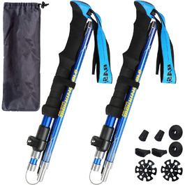 Трекінгові палиці HUGSEE - розкладні телескопічні палиці для Nordic Walking, легкі палиці для піших прогулянок 110-135см (2 шт.) блакитні