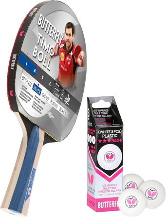 Набір для настільного тенісу Butterfly Timo Boll Silver – ракетка з ITTF сертифікованим покриттям Addoy, анатомічна ручка, 3 м'ячі, для амбітних гравців, висока якість