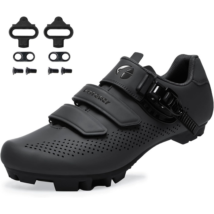 Чоловічі та жіночі велотуфлі для гірського велосипеда (MTB) з сумісними підошвами SPD, зелені (45 EU, чорні з 4 чорними клітами)