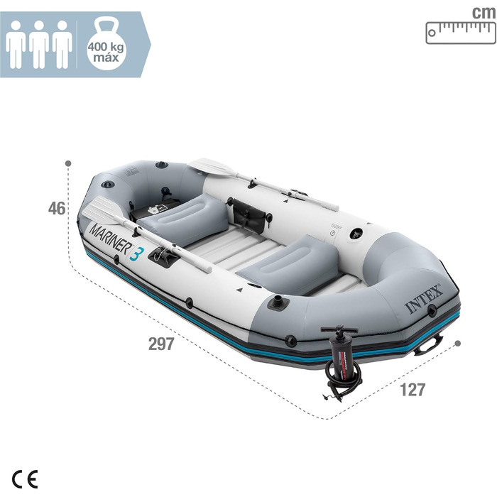 Надувний човен Intex Mariner 3 для трьох осіб з веслами та насосом