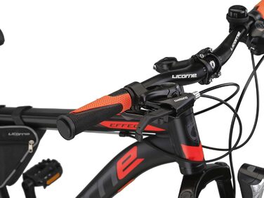 Гірський велосипед Licorne Bike Effect Premium, алюмінієвий, 21 швидкість, дискові гальма, для хлопців та дівчат, 26 дюймів, чорний/помаранчевий