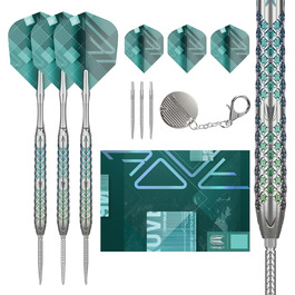 Професійний набір дротиків Target Darts Rove Swiss Point 90% вольфраму, сталевий наконечник, зелено-сріблясті, 22-25 г, з інструментом