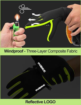 Зимові рукавички для велоспорту та катання на лижах з сенсорним екраном, теплі, вітронепроникні, WF709, зелені (чорний та зелений), розмір S