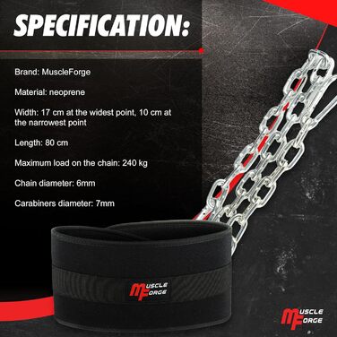 Пояс для вправ з ланцюгом 80см, сталевий ланцюг для підтягувань та віджимань на брусах | Міцний вантажний пояс для тренажерного залу та силових тренувань | Тренувальний пояс з вагою до 240кг, для додаткової ваги для чоловіків та жінок
