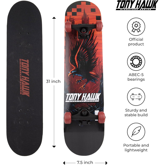 Скейтборд Tony Hawk 78.7 см Signature Series 1 - Професійний, 9-шарове аhornяне дек, з про-траками та повним гріптейпом для будь-якого рівня