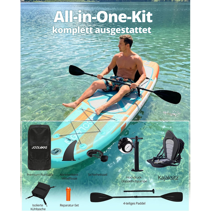 SUP дошка для плавання стоячи Premium Allround, 320x81x15 см, до 200 кг, з сидінням, для 2 осіб, з тримачем для камери