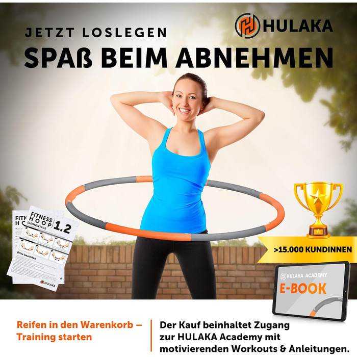 Hula Hoop HULAKA для дорослих 1.2 кг – масажний обруч для схуднення та підтяжки живота, фітнес-обруч для дому