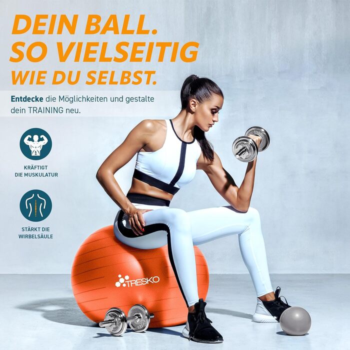 Гімнастичний м'яч TRESKO 85 см, BPA-Free, з насосом, для фітнесу, йоги, пілатесу, вагітних, антивибуховий, до 300 кг, помаранчевий (для зросту понад 185 см)