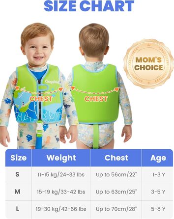 Дитячий жилет для плавання Gogokids 15-30 кг, для навчання плаванню, 1-8 років, зелений S (1-3 роки)