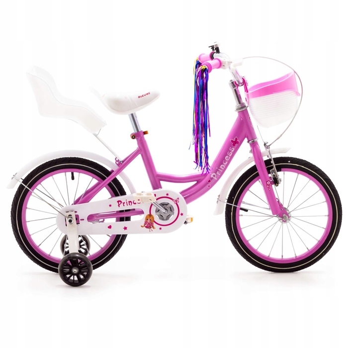 Дитячий велосипед 14 дюймів для дівчинки, рожевий, зі стрічками та сидінням
