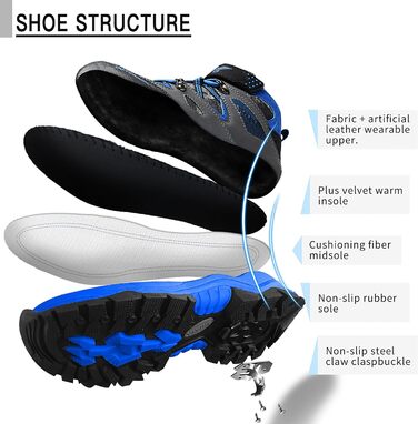 Дитячі зимові черевики VITIKE для хлопчиків та дівчаток, тепле хутро, черевики для снігу та трекінгу, 40 EU, чорний