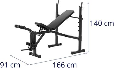 Мультифункціональна лава для жиму Gymrex GR-TB 52, регульована, до 100 кг, кут нахилу 152–180°, тренувальна штанга, похила лава