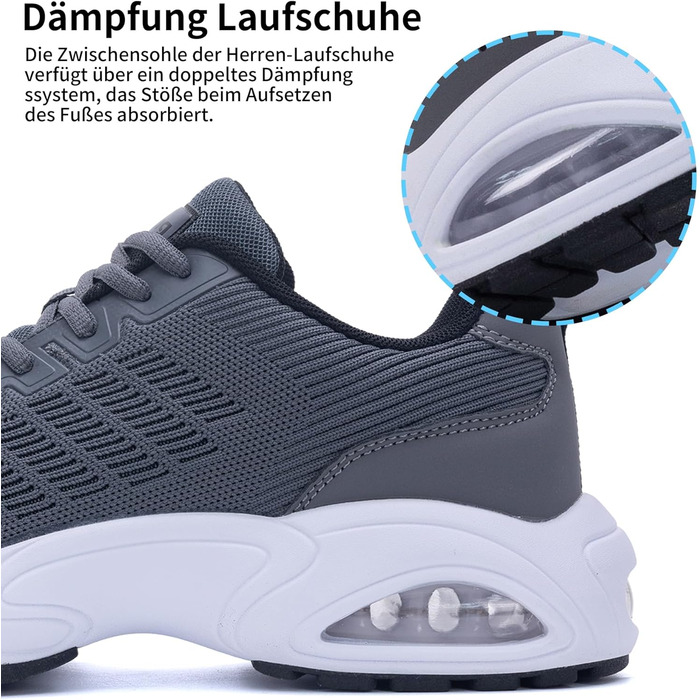 Кросівки для бігу чоловічі GANNOU - спортивні, легкі, дихаючі, з амортизацією, розмір 40-47, сірий колір