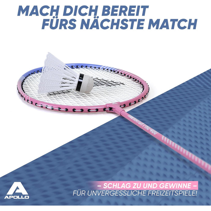 Набір для бадмінтона Apollo Match Pro 400: ракетки для дітей та дорослих, легкі алюмінієві ракетки, комплект з сумкою (блакитно-рожевий)